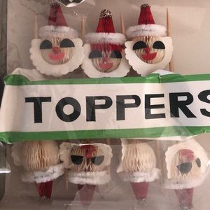 7 Vintage honeycomb Christmas decorations Santa head cake toppers Japan